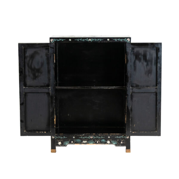 Vintage Chinoiserie Two Door Cabinet in Black Finish - Image 2