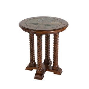 Round Slate Top Side Table with Spiral Turned Legs