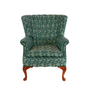 Vintage Channel Back Accent Chair in Green Foliate Upholstery