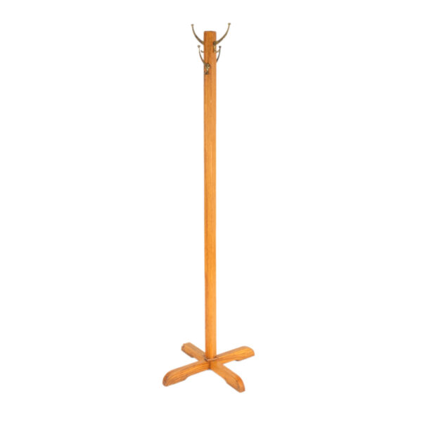 Vintage Oak Hall Tree with Metal Hooks - Image 1