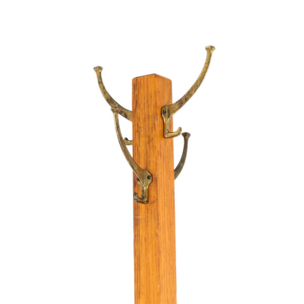 Vintage Oak Hall Tree with Metal Hooks - Image 2