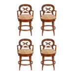 Set of 4 WOODBRIDGE Swivel Counter Stools with Floral Upholstery