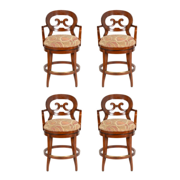 Set of 4 WOODBRIDGE Swivel Counter Stools with Floral Upholstery - Image 1