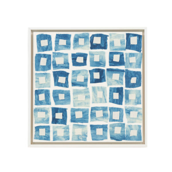 JUDY FRIDAY “Indigo Squares #2” Fabric on Board - Image 1