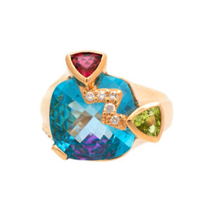 10 Carat Blue Topaz and Multi-Stone Ring in 14 Karat Gold