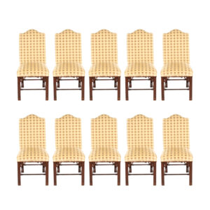 Set of 10 Dining Chairs in Gold Waffle Patterned Upholstery