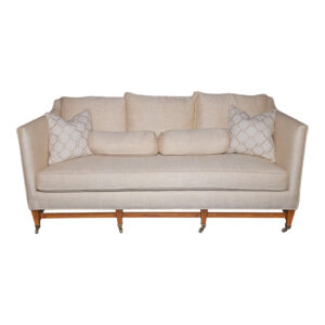 Bench Seat Sofa in Ivory Herringbone Upholstery