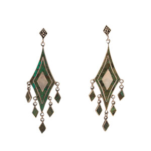 Pair of Turquoise Diamond Shaped Chandelier Earrings in Sterling Silver