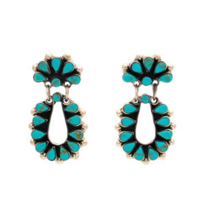 Vintage Zuni Style Mexican Turquoise Dangle Earrings in Sterling Silver