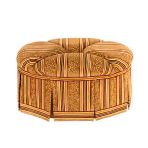 Oval Ottoman in Gold and Burgundy Animal Print Upholstery