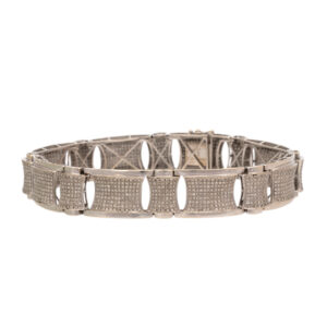 Men’s Pave Diamond Link Bracelet in 14 Karat White Gold