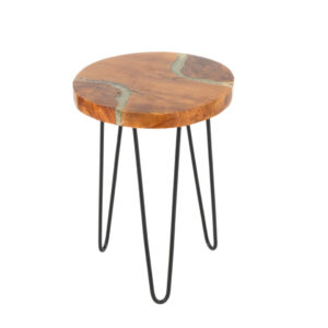Round Live Edge Accent Table with Resin Inlay on Hairpin Legs