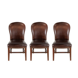 Set of 3 Side Chairs in Brown Leather Upholstery
