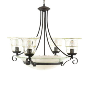 Seeded Glass and Steel Five Arm Bowl Chandelier