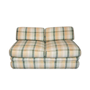 Armless Loveseat in Plaid Upholstery