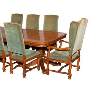 DREXEL Double Pedestal Dining Table with 2 Leaves and 8 Chairs