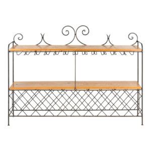 Oak and Wrought Iron Wine Rack Console