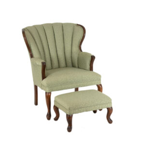 Vintage Wood Framed Channel Back Chair and Ottoman