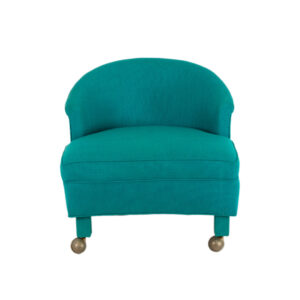 Vintage Barrel Back Accent Chair in Teal Upholstery