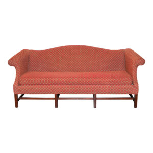 Camelback Bench Seat Sofa in Red Patterned Upholstery