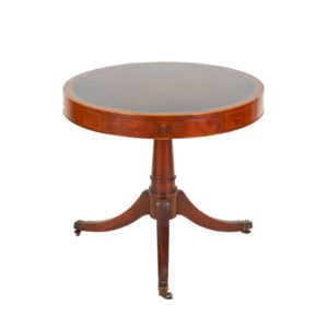 Vintage Mahogany Drum Table with Tooled Leather Top