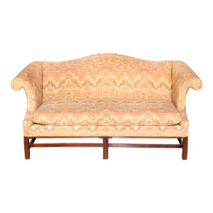 Chippendale Style Camelback Loveseat in Pastel Flamestitch Upholstery