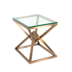 Square Glass Top Side Table on Geometric Base