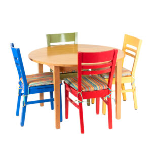 Round Blonde Wood Table with 4 CRATE AND BARREL Chairs