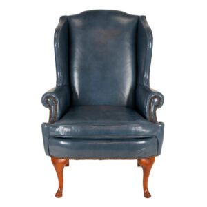 Accent Wing Chair in Blue Leather Upholstery