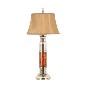 Chrome and Orange Glass Table Lamp with Neutral Shade