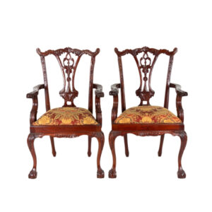 Pair of Chippendale Armchairs with Flourished Upholstered Seats