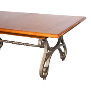 VANGUARD Wood Top Dining Table on Iron Base with 2 Leaves