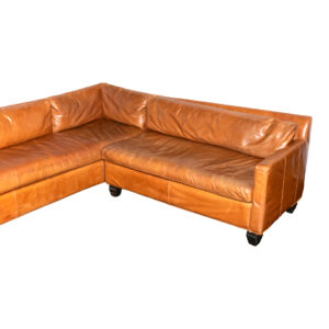 RESTORATION HARDWARE 2 Piece Bench Seat Sectional in Brown Leather Upholstery