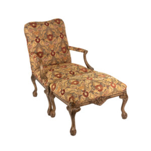 Bergere Chair and Ottoman in Tapestry Style Upholstery