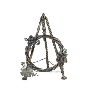 Forged Iron Wreath Sculpture on Ornate Stand