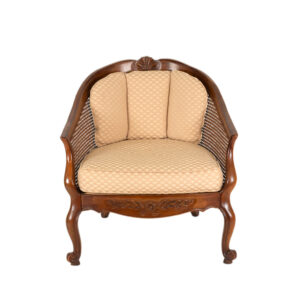 Vintage Cane and Walnut Barrel Back Chair