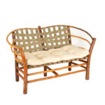 OLD HICKORY Settee with Canvas Webbing and Ivory Upholstery - Image 2
