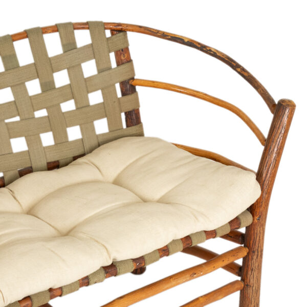 OLD HICKORY Settee with Canvas Webbing and Ivory Upholstery - Image 4