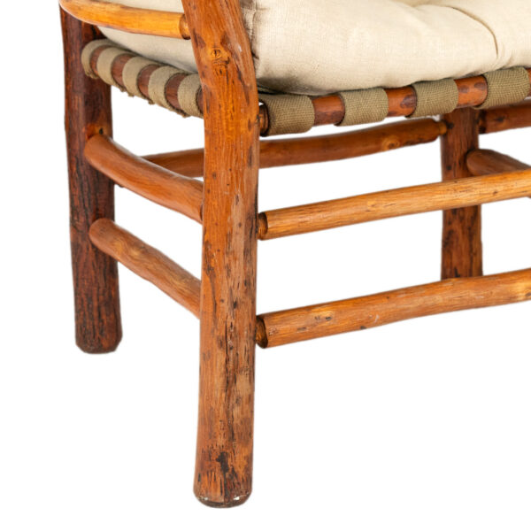OLD HICKORY Settee with Canvas Webbing and Ivory Upholstery - Image 5