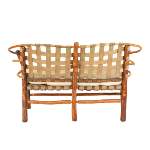OLD HICKORY Settee with Canvas Webbing and Ivory Upholstery - Image 6