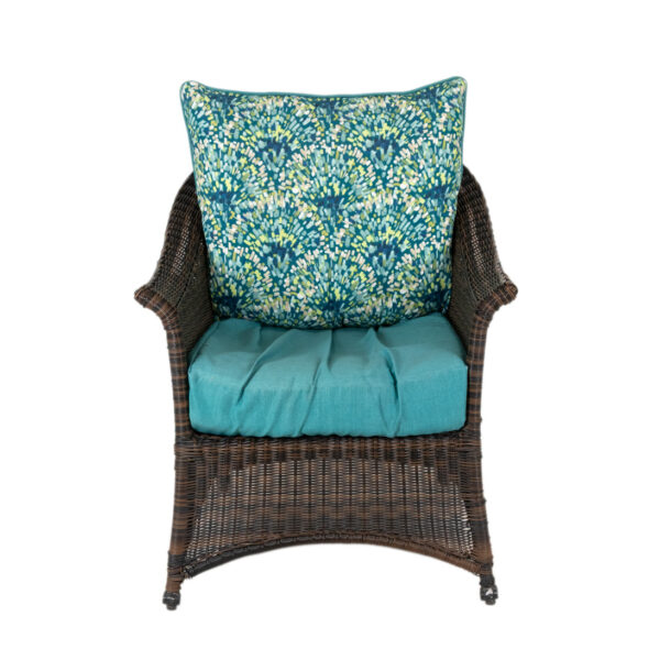 All Weather Wicker Accent Chair with Blue Cushions - Image 1