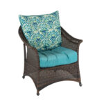 All Weather Wicker Accent Chair with Blue Cushions - Image 2