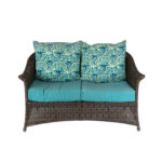 All Weather Wicker Loveseat with Blue Cushions