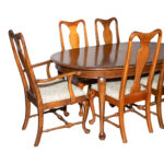 Queen Anne Cherry Oval Dining Table with 2 Leaves and 6 Chairs
