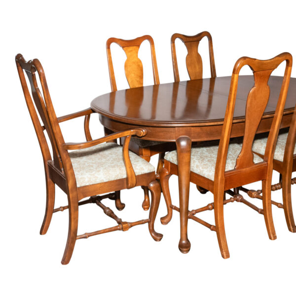 Queen Anne Cherry Oval Dining Table with 2 Leaves and 6 Chairs - Image 1