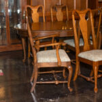 Queen Anne Cherry Oval Dining Table with 2 Leaves and 6 Chairs - Image 8