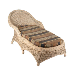 Woven Rattan Chaise Lounge with Striped Cushion
