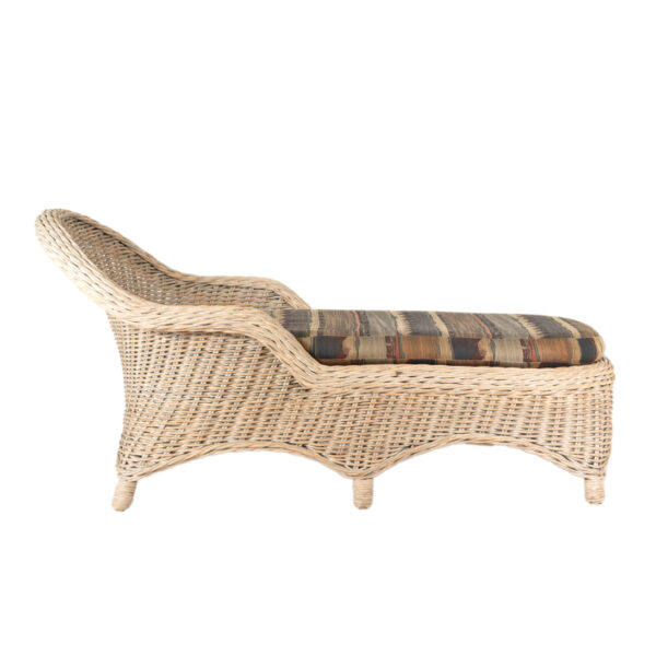 Woven Rattan Chaise Lounge with Striped Cushion - Image 5