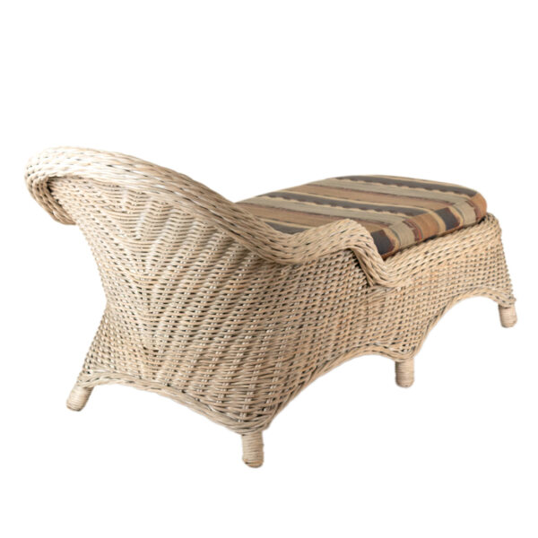 Woven Rattan Chaise Lounge with Striped Cushion - Image 6