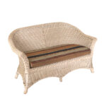 Woven Rattan Loveseat with Striped Cushion - Image 2